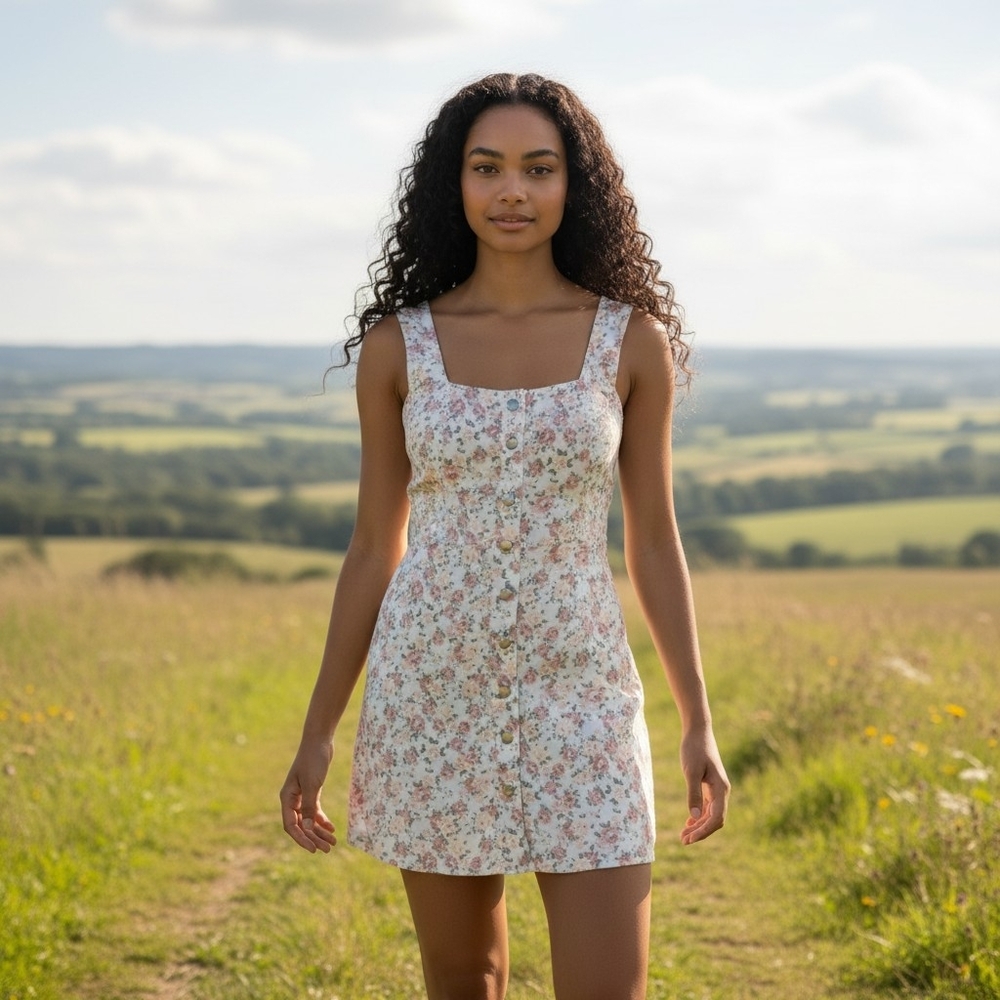 Forever 21 Floral DENIM JUMOWR DRESS